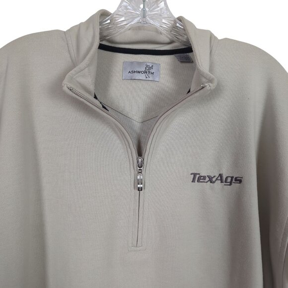 Ashworth TexAgs Light Beige Quarter Zip Pullover long sleeve Sweatshirt 2XL‎ - Picture 3 of 14